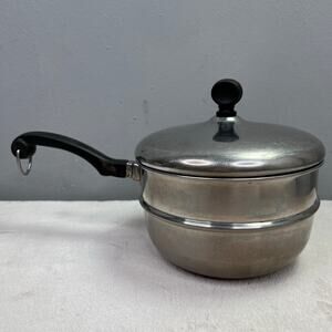 Vintage Farberware Double Boiler Insert Pan with Lid Stainless Steel 2 - 2.5 Qt